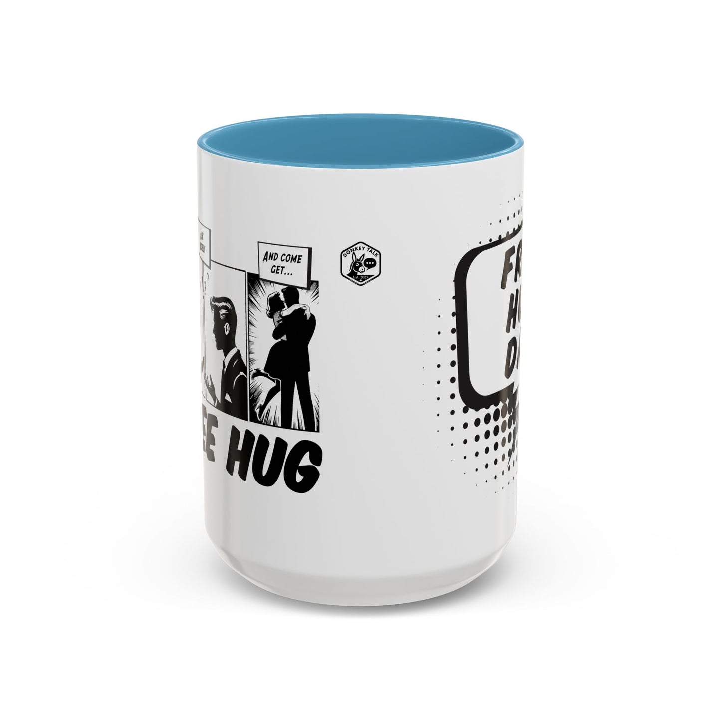 Free Hug Day Accent Coffee Mug – Funny Black & White Comic Speech Bubble Design (11/15 oz)