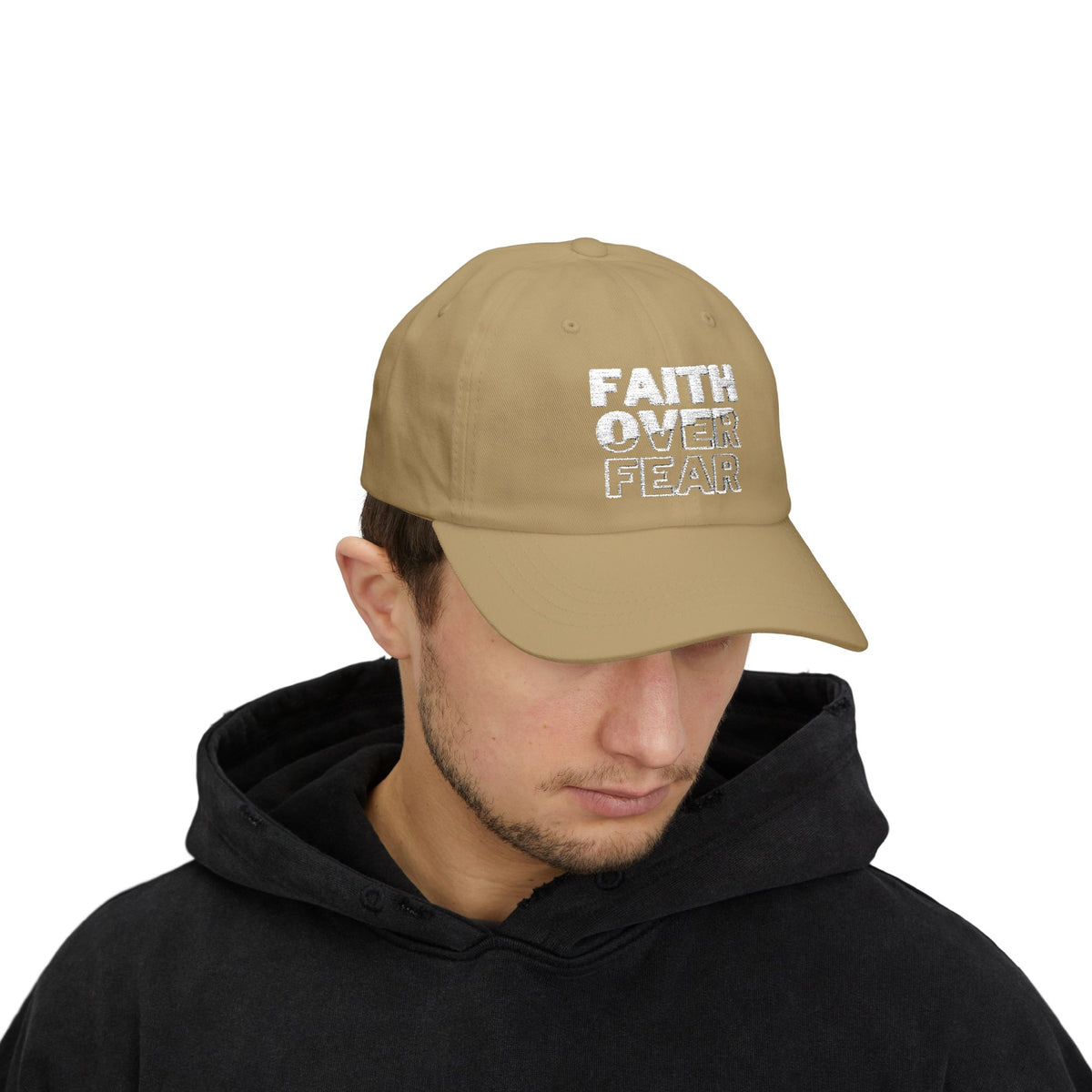Faith Over Fear Classic Dad Cap - Inspirational White Hat for Everyday Wear