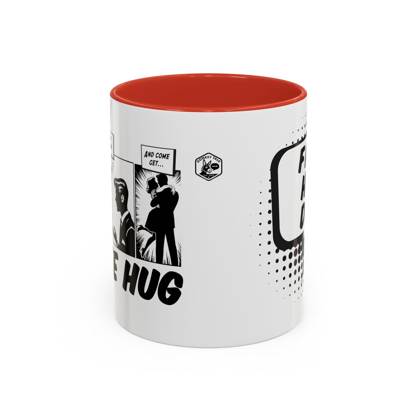 Free Hug Day Accent Coffee Mug – Funny Black & White Comic Speech Bubble Design (11/15 oz)