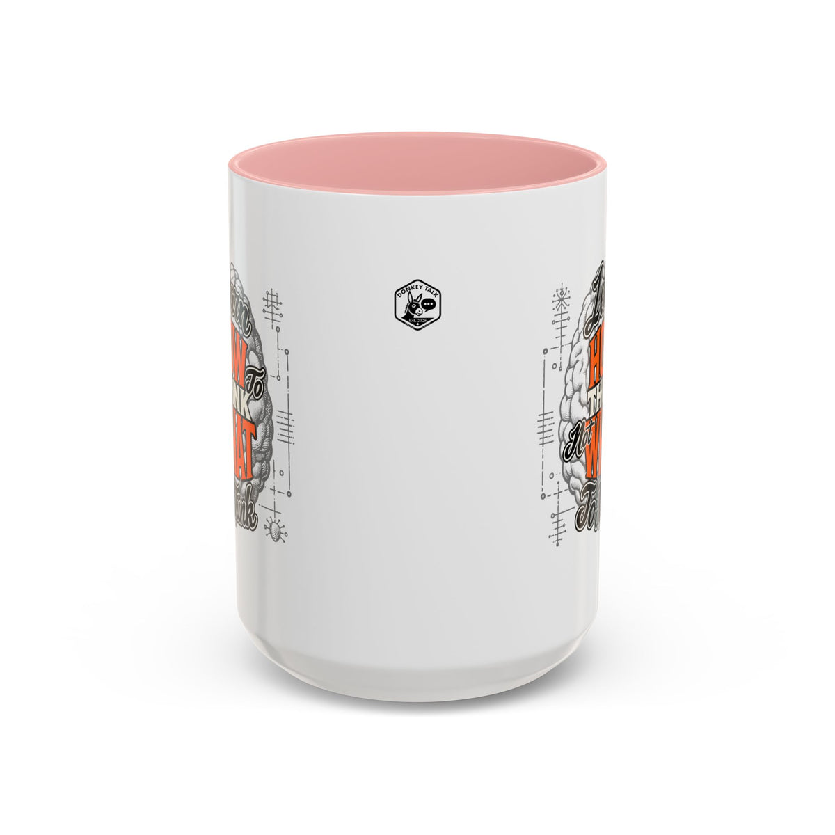 Taza de café con acento: "Aprende a pensar, no qué pensar", taza con frase inspiradora