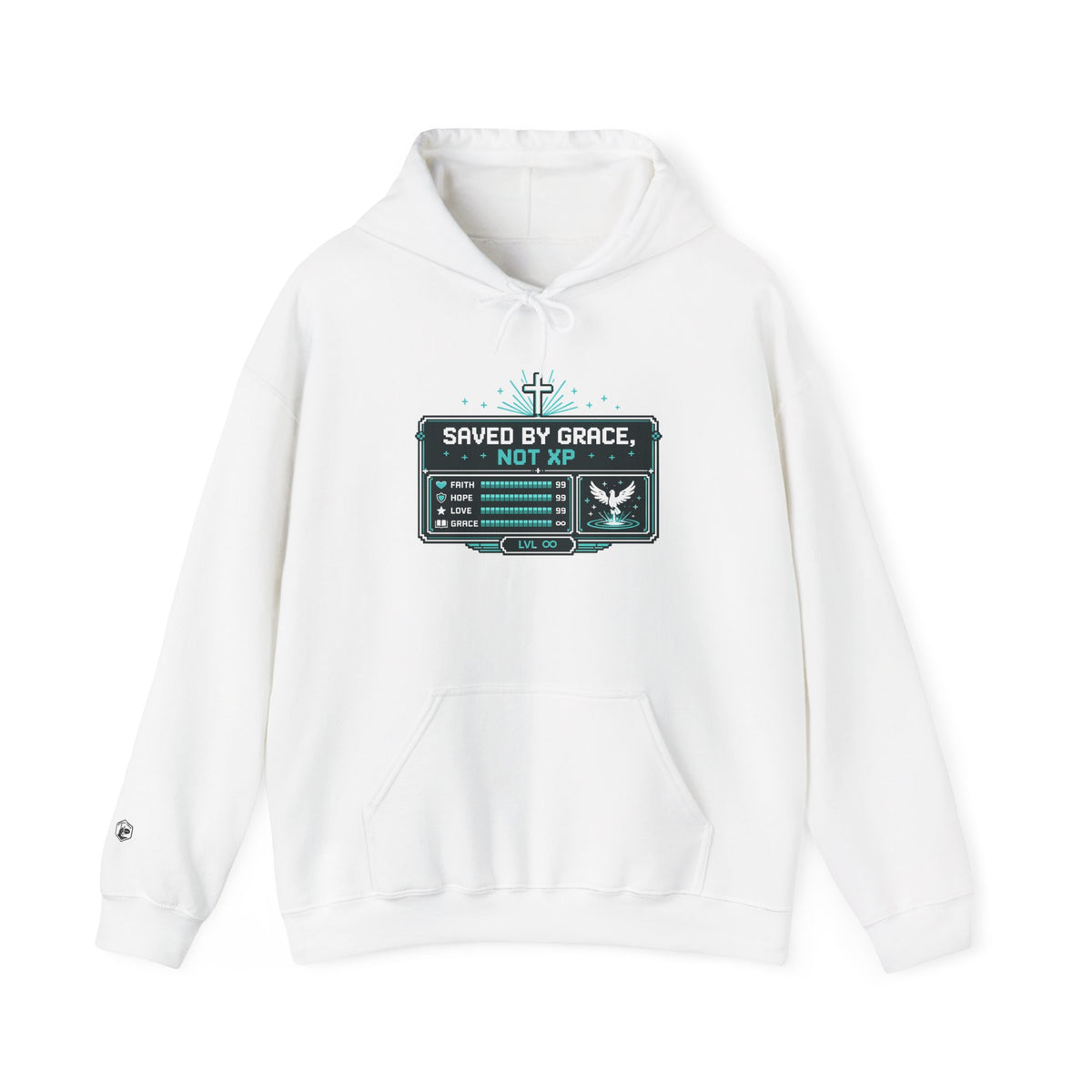 Christian Gamer Hoodie - "Saved by Grace, Not XP" Faith & Gaming Pullover