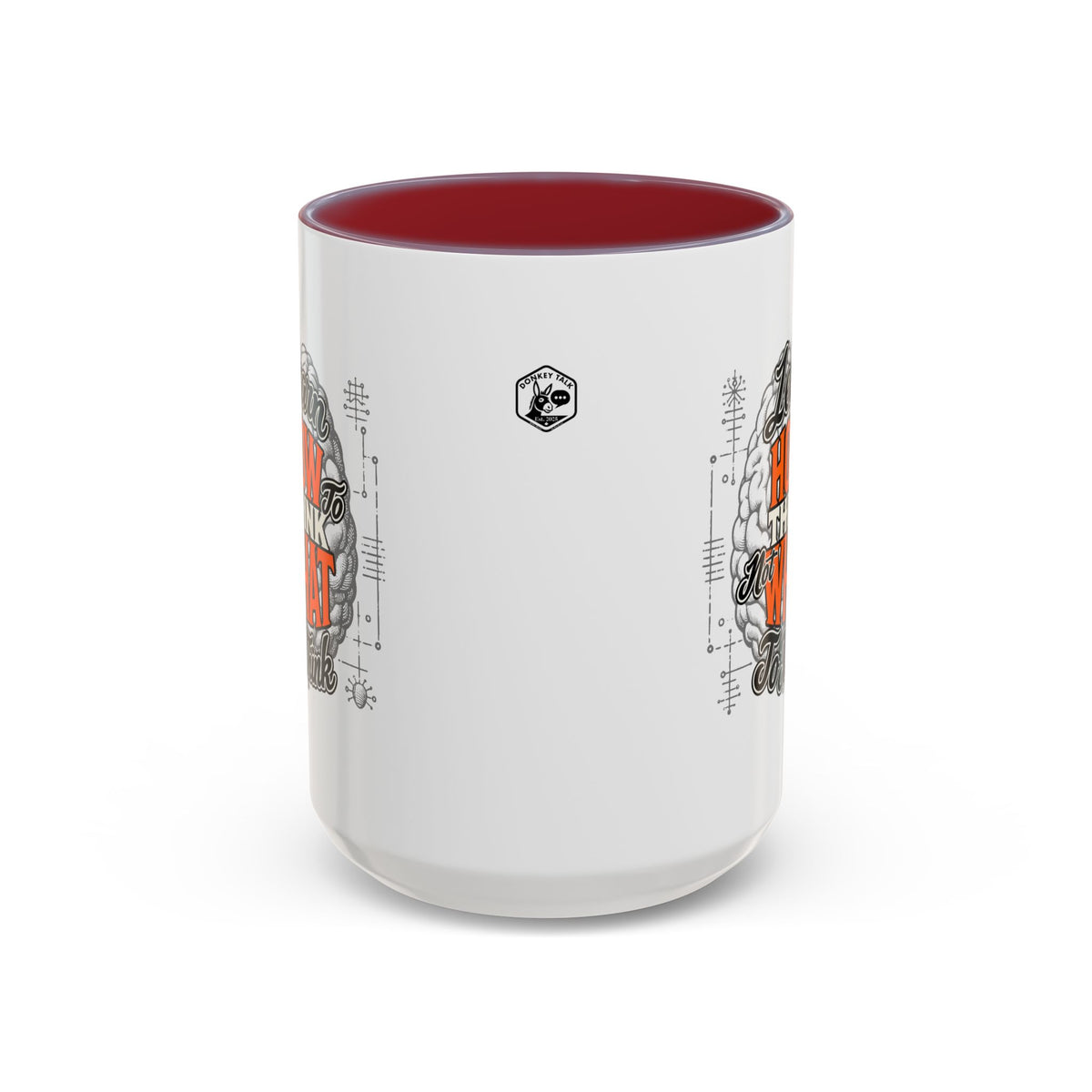 Taza de café con acento: "Aprende a pensar, no qué pensar", taza con frase inspiradora