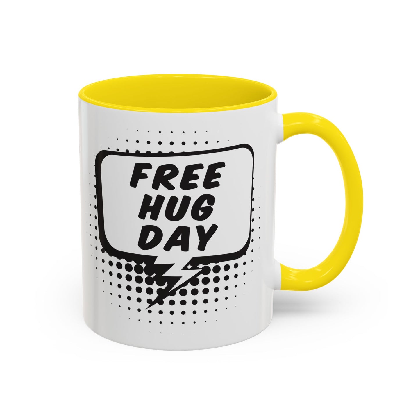 Free Hug Day Accent Coffee Mug – Funny Black & White Comic Speech Bubble Design (11/15 oz)